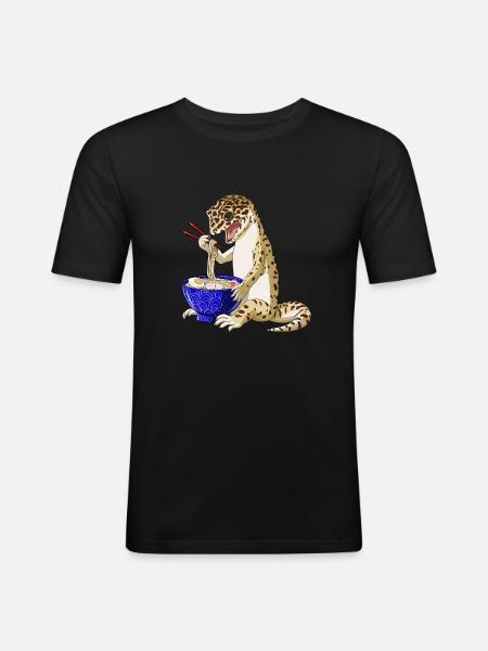 Leopard Gecko zjada japoński makaron Ramen - Obcisła koszulka męska - czarny