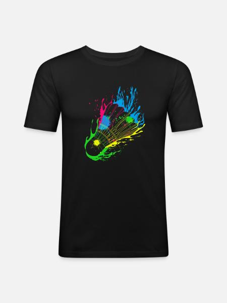 Badminton Splash Federball - Männer Slim Fit T-Shirt - Schwarz