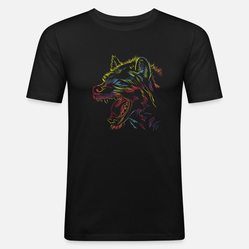 Bunte Striche Hyäne - Männer Slim Fit T-Shirt - Schwarz