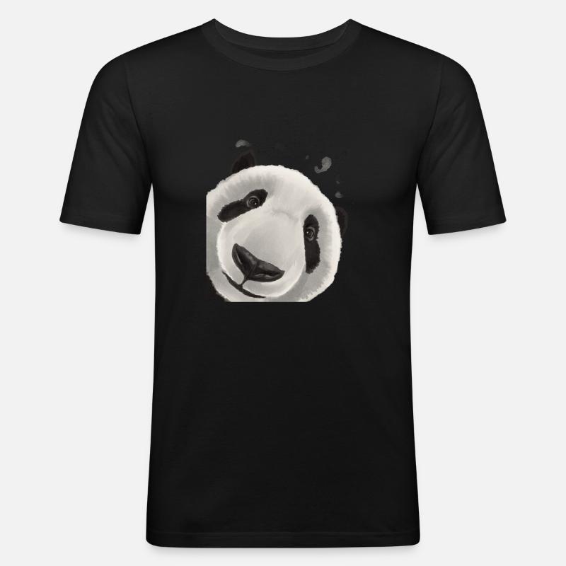 Neugieriger Panda Bär - Männer Slim Fit T-Shirt - Schwarz