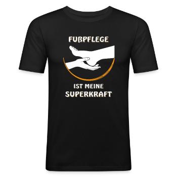 FUßPFLEGE IST MEINE SUPERKRAFT - Männer Slim Fit T-Shirt - Schwarz - Vorne - Nik (191cm)