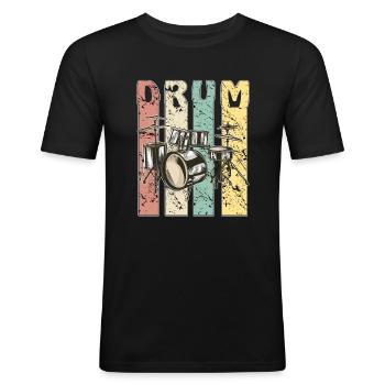DRUM - Männer Slim Fit T-Shirt - Schwarz - Vorne - Nik (191cm)