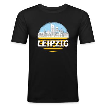 LEIPZIG - Männer Slim Fit T-Shirt - Schwarz - Vorne - Nik (191cm)