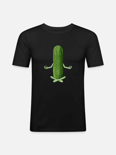 Fun Yoga Légume Méditation Concombre - T-shirt près du corps Homme - noir