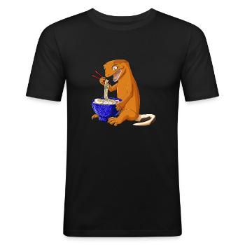 Japanische Anime Eidechse Ramen Nudeln Kronengecko - Männer Slim Fit T-Shirt - Schwarz - Vorne - Nik (191cm)