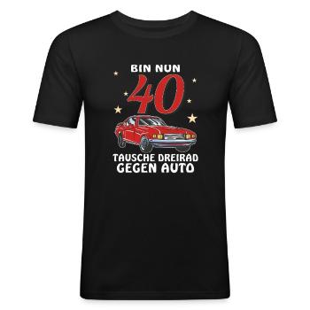 AUTO GEBURTSTAG BIN NUN 40 - Männer Slim Fit T-Shirt - Schwarz - Vorne - Nik (191cm)