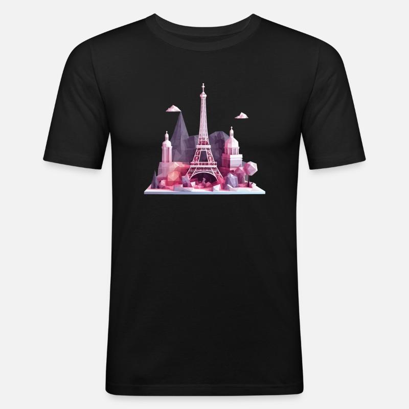 Geometrisches Low-Poly Pariser Insel, Eiffelturm - Männer Slim Fit T-Shirt - Schwarz
