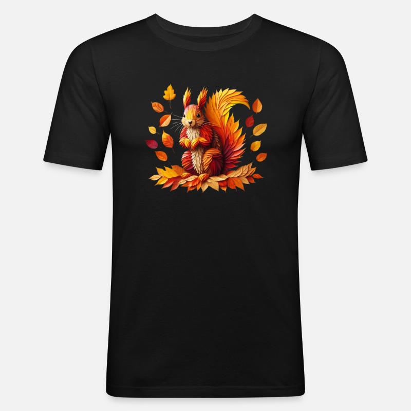 herbstliches Eichhörnchen - Männer Slim Fit T-Shirt - Schwarz
