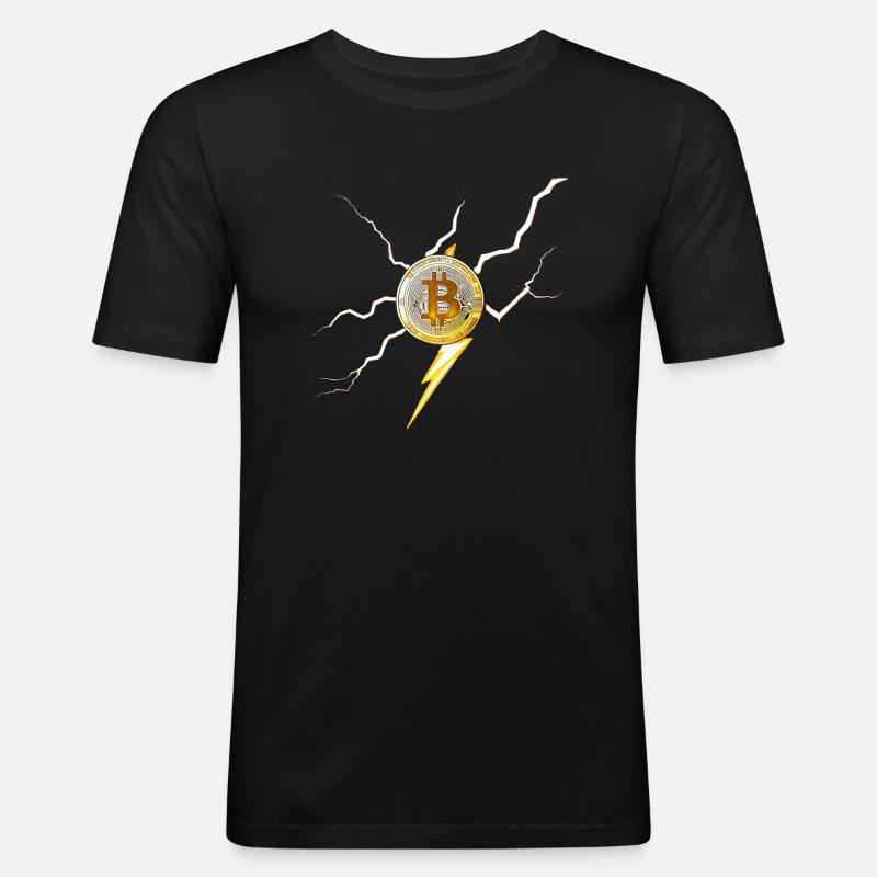 Bitcoin-Logo mit Blitzen - Männer Slim Fit T-Shirt - Schwarz