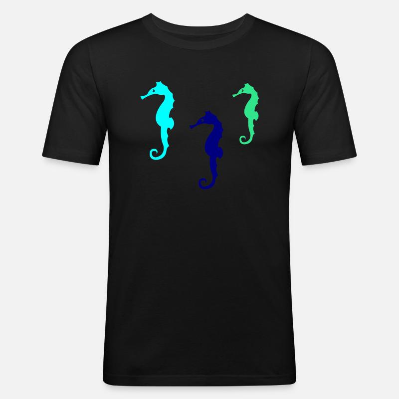 seepferdchen silhouette 02 - Männer Slim Fit T-Shirt - Schwarz