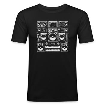 De grandes enceintes pour les mélomanes - T-shirt près du corps Homme - noir - Devant - Nik (191cm)
