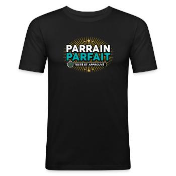 parrain teste approuve - T-shirt près du corps Homme - noir - Devant - Nik (191cm)