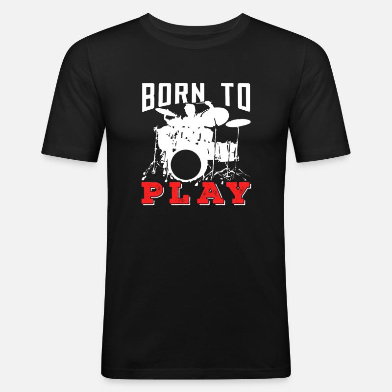 Schlagzeug - Männer Slim Fit T-Shirt - Schwarz