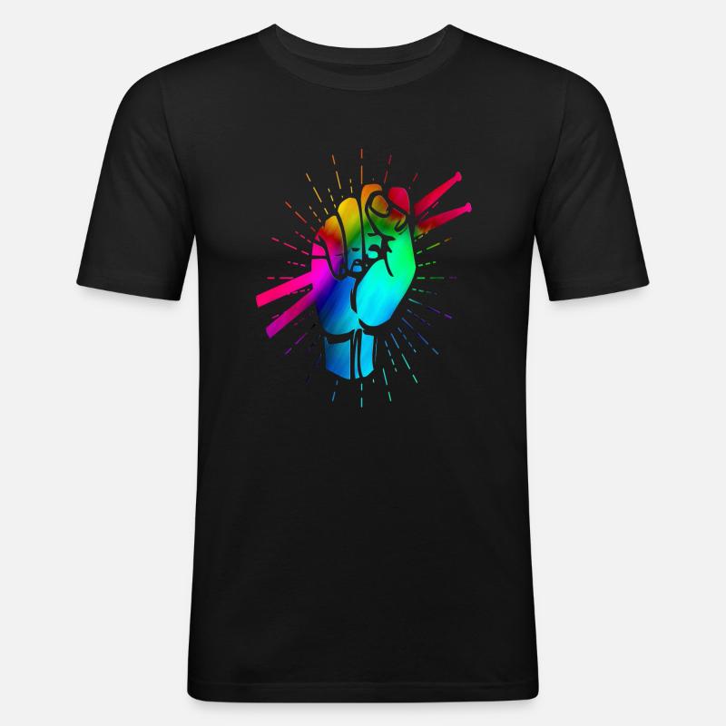 Schlagzeug - Männer Slim Fit T-Shirt - Schwarz