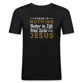 Jesus - Männer Slim Fit T-Shirt - Schwarz - Vorne - Nik (191cm)