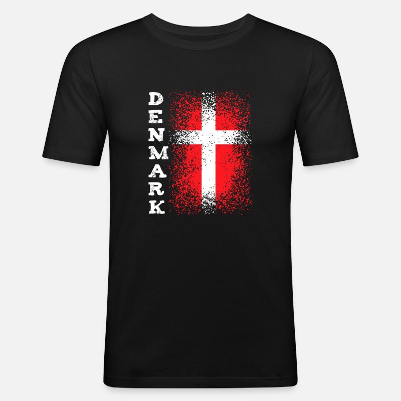 Dänemark Flagge - Männer Slim Fit T-Shirt - Schwarz