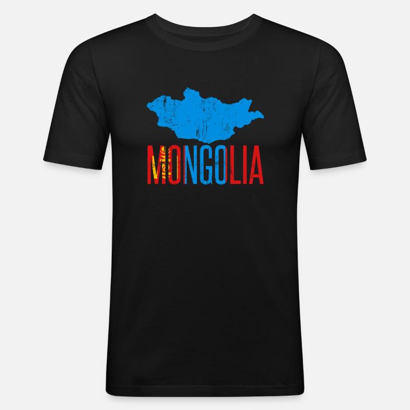 Mongolei - Männer Slim Fit T-Shirt - Schwarz