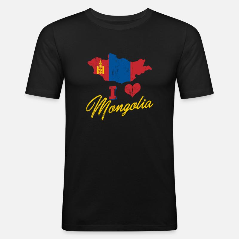 Mongolei - Männer Slim Fit T-Shirt - Schwarz