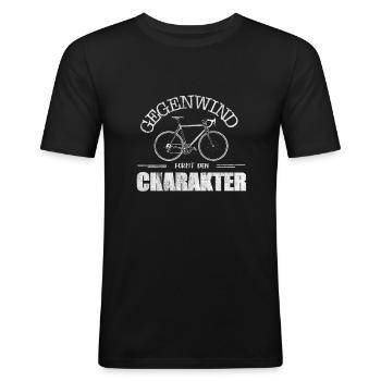 Gegenwind formt den Charakter Fahrrad Mountainbike - Männer Slim Fit T-Shirt - Schwarz - Vorne - Nik (191cm)