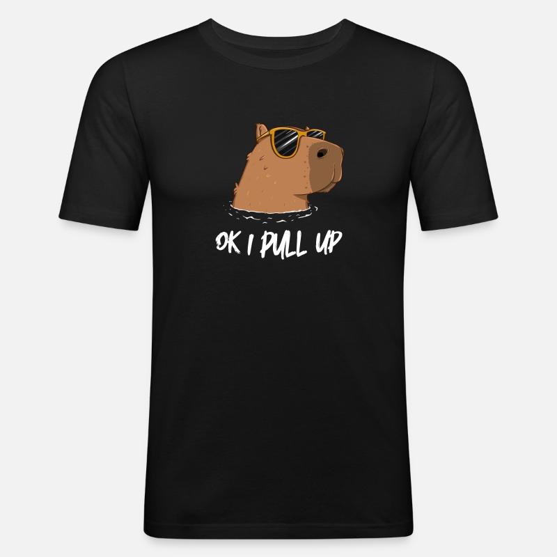 OK I Pull Up Capybara Meme Geschenk Witzig Cartoon - Männer Slim Fit T-Shirt - Schwarz