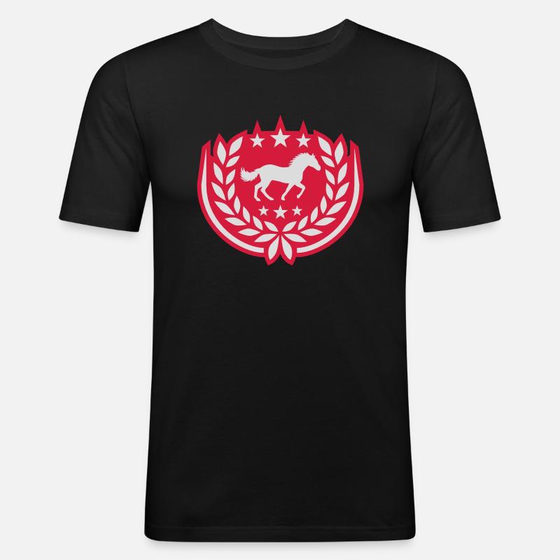 Wappen Pferd Lorbeerkranz Sterne - Männer Slim Fit T-Shirt - Schwarz