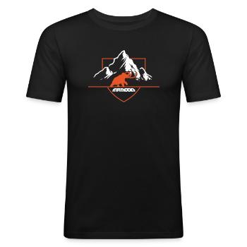 mammut in den bergen wappen schild - Männer Slim Fit T-Shirt - Schwarz - Vorne - Nik (191cm)