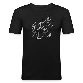 Carrés géométriques - T-shirt près du corps Homme - noir - Devant - Nik (191cm)