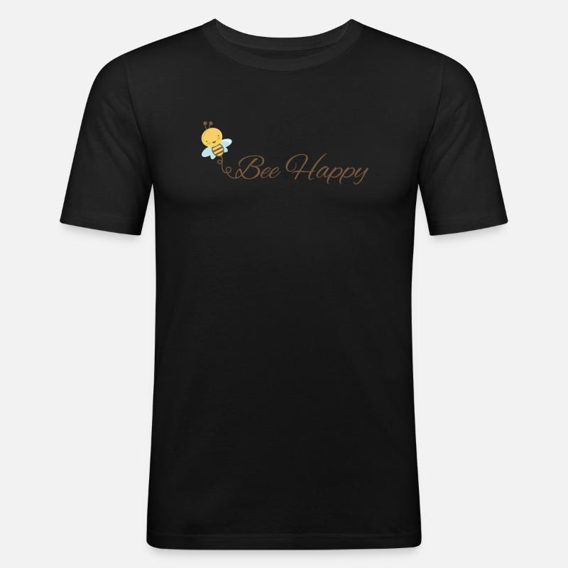 Be Happy like a bee 🐝 - Männer Slim Fit T-Shirt - Schwarz