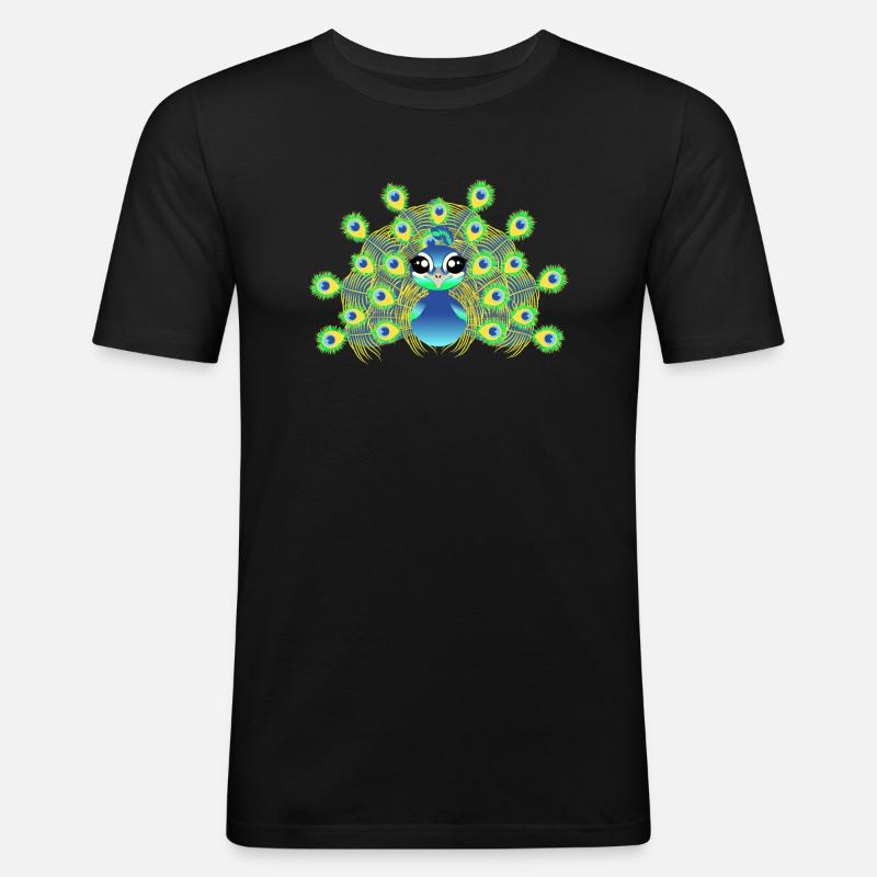 Pfau kawaii chibi Vektorgrafik einfaches Design - Männer Slim Fit T-Shirt - Schwarz