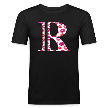 Lettre r bisous - T-shirt près du corps Homme - noir - Devant - Nik (191cm)