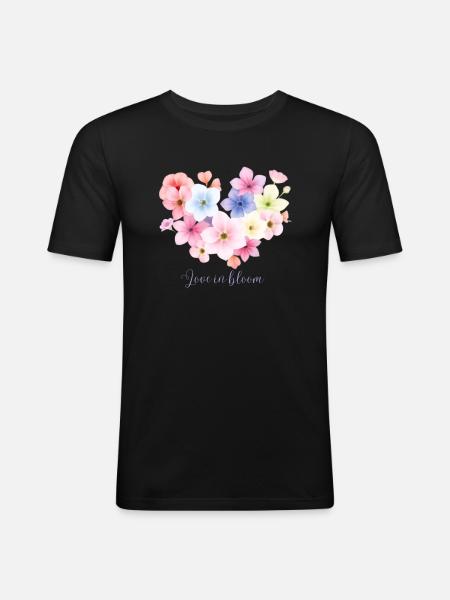 Love in Bloom Flower Design - Men's Slim Fit T-Shirt - black