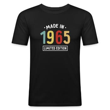 Fabriqué en 1965 - Edition limitée - Année de naissance - T-shirt près du corps Homme - noir - Devant - Nik (191cm)