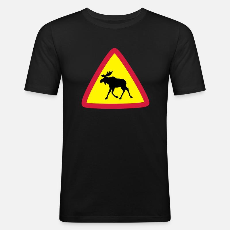 Elch 3clr - Männer Slim Fit T-Shirt - Schwarz