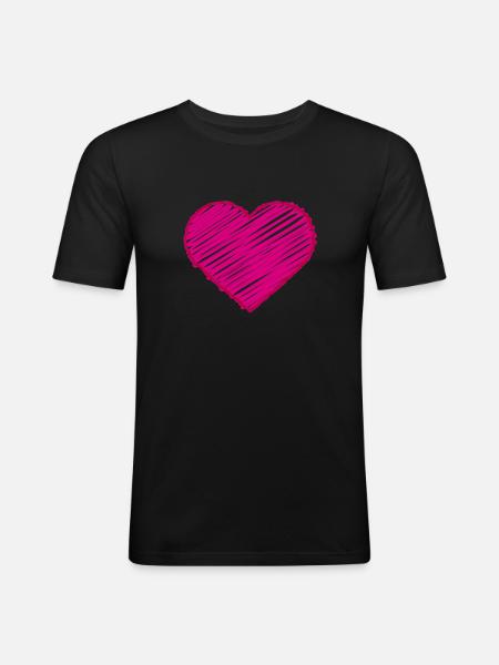 Pink hand drawn heart - Men's Slim Fit T-Shirt - black