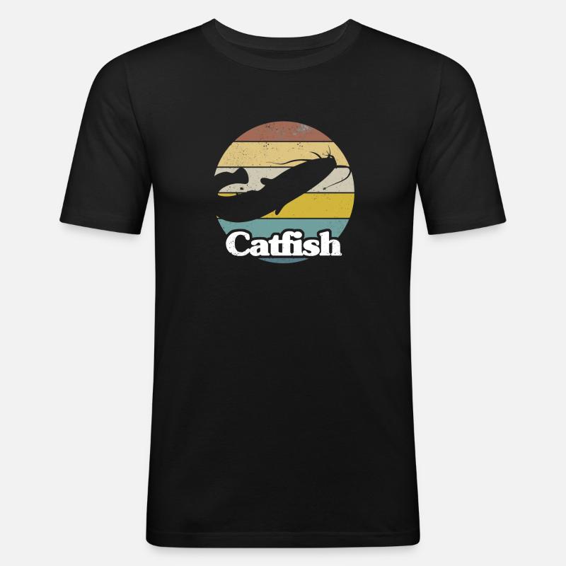Retro Style Print "Catfish" - Männer Slim Fit T-Shirt - Schwarz