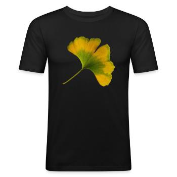 Feuille de Ginkgo Automne Feuille de Ginkgo Jaune Vert - T-shirt près du corps Homme - noir - Devant - Nik (191cm)