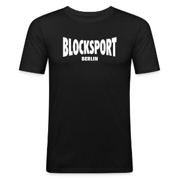 BLOCKSPORT BERLIN Ultras Hooligans Fussball - Männer Slim Fit T-Shirt - Schwarz - Vorne - Nik (191cm)