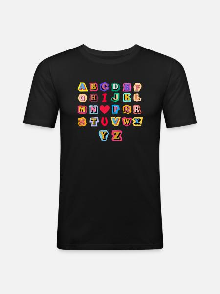 Alphabet ABC Ich liebe dich - Männer Slim Fit T-Shirt - Schwarz