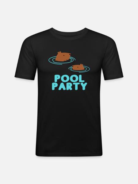 Capybara Pool Party - Männer Slim Fit T-Shirt - Schwarz