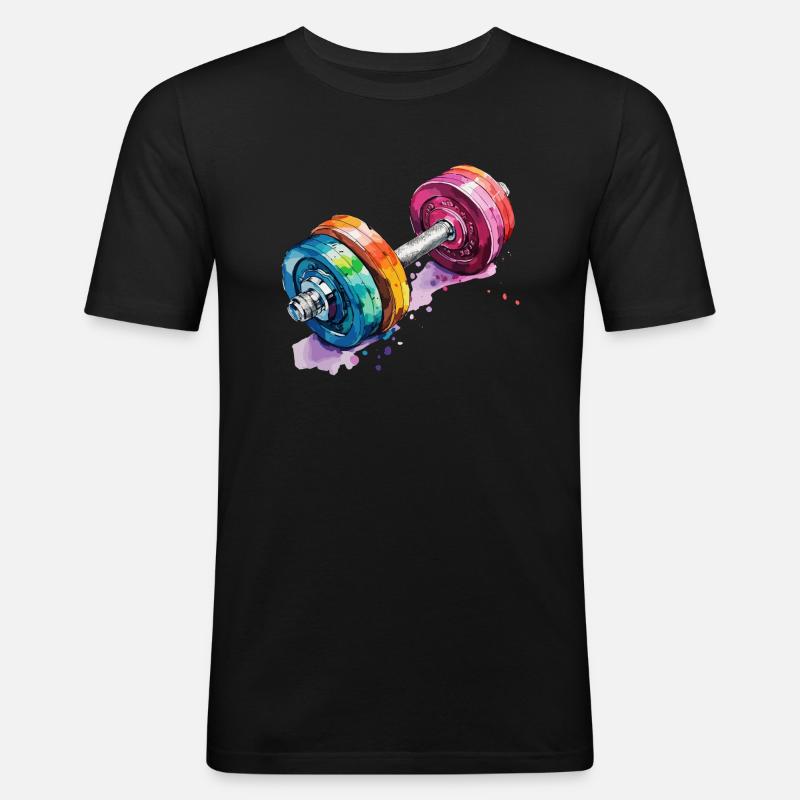 Hanteln in Regenbogenfarben - Männer Slim Fit T-Shirt - Schwarz