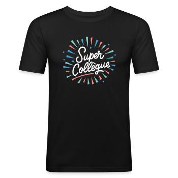 Super collègue - T-shirt près du corps Homme - noir - Devant - Nik (191cm)