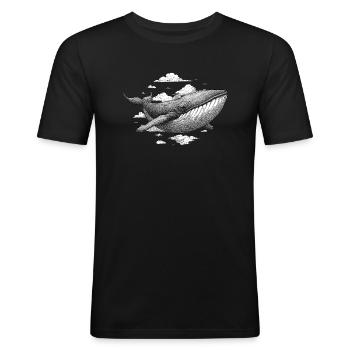 Whale flies above the clouds - Men's Slim Fit T-Shirt - black - Front - Nik (191cm)