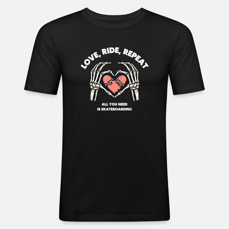 Liebe Skateboard - Männer Slim Fit T-Shirt - Schwarz