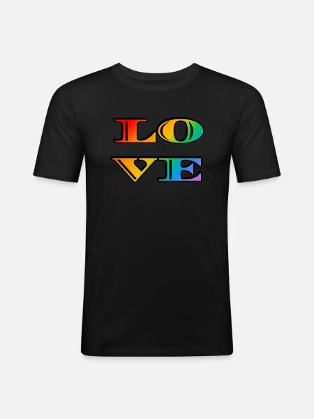 Retro Regenbogen Liebe - Männer Slim Fit T-Shirt - Schwarz