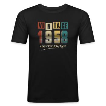 1958 Vintage 1958 né en 1958 anniversaire. Année 2 - T-shirt près du corps Homme - noir - Devant - Nik (191cm)
