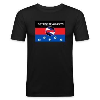 OSTFRIESENPUPPYS - Männer Slim Fit T-Shirt - Schwarz - Vorne - Nik (191cm)