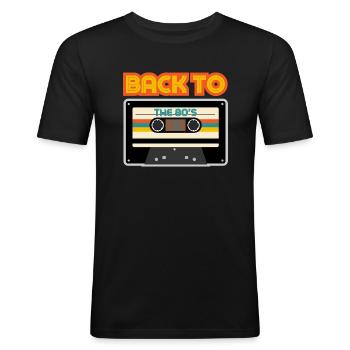 Retro 80er Jahre Style Party - Back to the 80's - Männer Slim Fit T-Shirt - Schwarz - Vorne - Nik (191cm)