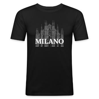 Ville de Milan - T-shirt près du corps Homme - noir - Devant - Nik (191cm)