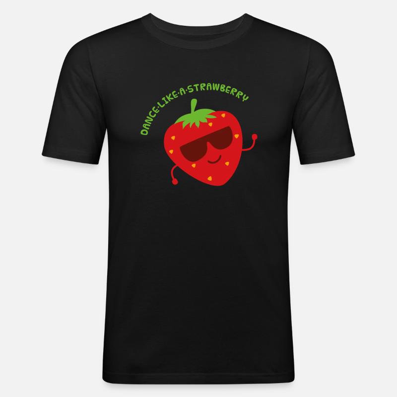 Tanzende Erdbeere - Männer Slim Fit T-Shirt - Schwarz