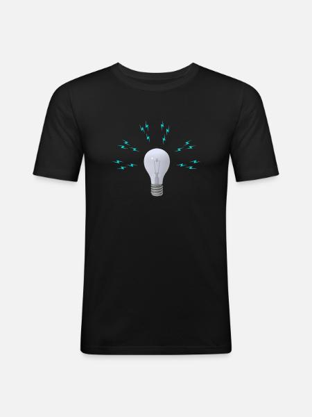 Lightbulb with lightning symbols - Men's Slim Fit T-Shirt - black